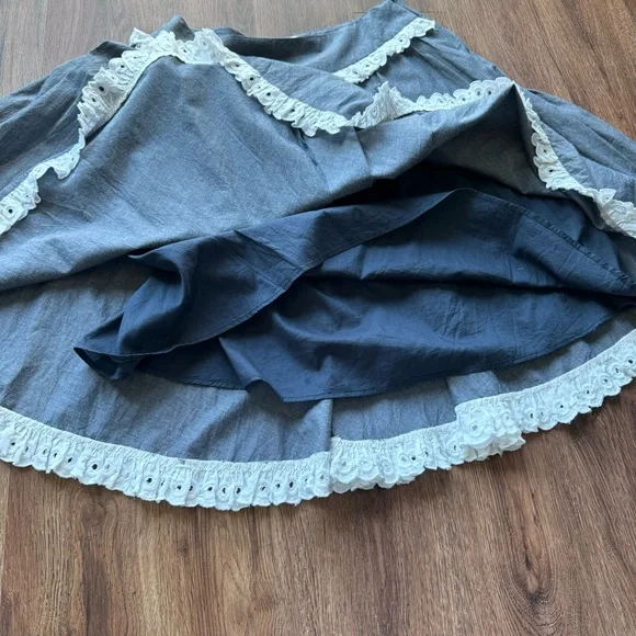 NWOT Batsheva Shirley Broderie Anglaise Cotton Eyelet Lace Chambray Peplum Skirt - Picture 8 of 17